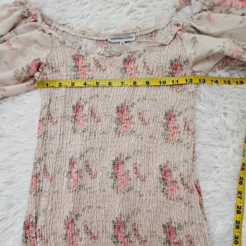 Strangers & Lovers Women's Smocked Bodice Puff Sleeve Drop Waist Mini Dress Sz M - Picture 8 of 10